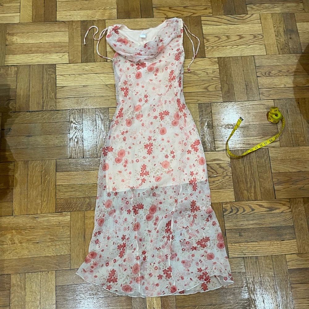 Vintage y2K Floral Sheer Pink maxi Dress